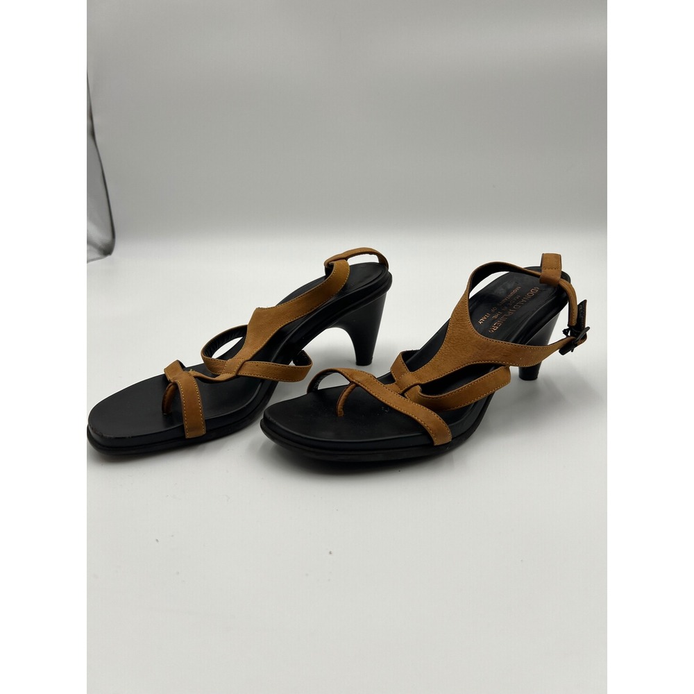 Donald J Pliner Temira Tan Leather Strappy Toe Loop Slingback Heels Size 8.5 M
